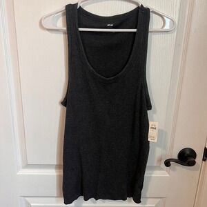 Aerie Ribbed Tank Top Charcoal Grey Scoop Neck Racerback 2272-073 Size Large NWT